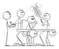 Selfish Boss and His Servants, Vector Cartoon Stick Figure Illustration