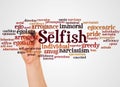 Selfish word cloud and hand with marker concept Royalty Free Stock Photo
