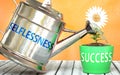 Selflessness helps achieve success - pictured as word Selflessness on a watering can to show that it makes success to grow and it