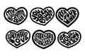 Selflove black groovy lettering in hearts shape