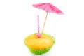 Selfmade muffin with umbrella and candle