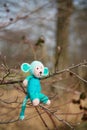 Selfmade stuffed monkey in tree Royalty Free Stock Photo