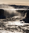 Selfoss waterfall back light long exposure in Iceland Royalty Free Stock Photo