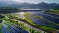 A selfsufficient stadium with a mix of renewable energy sources such as solar wind and hydro power to power its Royalty Free Stock Photo