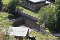 Seligenthal, Germany - 08 19 2020: buildings right next to the overflow of Wahnbachtalsperre