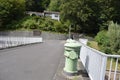 Seligenthal, Germany - 08 19 2020: dam top of Wahnbachtalsperre with a building in background