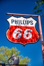 SELIGMAN, AZ - JUNE 29, 2018: Phillips Route 66 road sign in Seligman. Phillips 66 is an American Energy Company Royalty Free Stock Photo