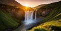 Seljalandfoss waterfall at sunset in HDR, Iceland Royalty Free Stock Photo