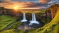 Seljalandfoss waterfall at sunset in HDR, Iceland at summer Royalty Free Stock Photo