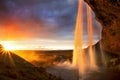 Seljalandfoss Waterfall at Sunset, Iceland Royalty Free Stock Photo