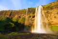 Seljalandfoss waterfall at sunset, Iceland Royalty Free Stock Photo