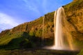 Seljalandfoss waterfall at sunset, Iceland