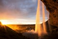 Seljalandfoss Waterfall at Sunset, Iceland Royalty Free Stock Photo