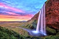 Seljalandfoss Waterfall at Sunset, Iceland