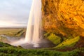 Seljalandsfoss waterfall at sunset, South-West Iceland Royalty Free Stock Photo