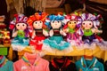 Sell of beautiful colorful mexican dolls in Xohimilco, Mexico Royalty Free Stock Photo