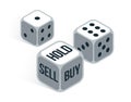 Sell or buy or hold stock market finance concept rolling dices vector .