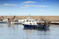 Trawlers fishing boats going to dock after work.