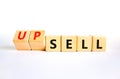 Sell or upsell symbol. Concept word Sell Upsell on wooden cubes. Beautiful white table white background. Business Sell or Upsell Royalty Free Stock Photo