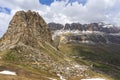 Sella group on the background of clouds. Dolomites. Italy Royalty Free Stock Photo