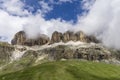 Sella group in the clouds. Dolomites. Italy. Royalty Free Stock Photo