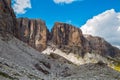 Sella Group dolomite panorama in trentino alps, Italy, Val di Fassa