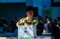 The seller of es campur (mixed ice with some fruits). Es campur is one indonesian street food Royalty Free Stock Photo