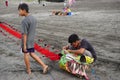 The seller of kites on parang tritis beach, Yogyakarta, Indonesia