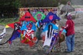 The seller of kites on parang tritis beach, Yogyakarta, Indonesia