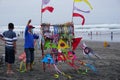 The seller of kites on parang tritis beach, Yogyakarta, Indonesia