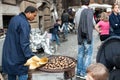 Seller Prepare Chestnuts on Street to Sale to Customers Rome Italy 2013