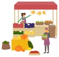 Market Place with Vegetables and Fruit Vector