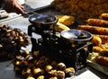 Seller of roasted corn and chestnuts, Istanbul, Turkey Royalty Free Stock Photo