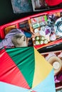 Seller at traditional floating market, Bangkok Thailand. Up view Royalty Free Stock Photo