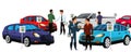 Sellers and potential buyers group in car showroom