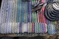 Selling bracelets and beads made of multi-colored glass beads at a city fair Royalty Free Stock Photo