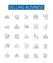 Selling business line icons signs set. Design collection of Vending, Merchandising, Trading, Brokering, Marketing Royalty Free Stock Photo
