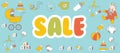 Selling children`s products. Sale. Poster template for baby shop