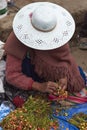 Selling flower heads in Oruro, Bolivia