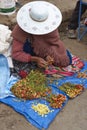 Selling flower heads in Oruro, Bolivia