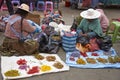 Selling flower heads in Oruro, Bolivia