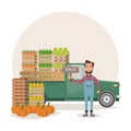 Selling fruit and vegetables. farmer pickup and delivery product