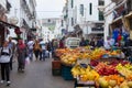 TETOUAN, MOROCCO - MAY 23, 2017: Selling fruits on the old market in Tetouan Medina quarter in Northern Morocco Royalty Free Stock Photo