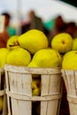 selling pears in baskets at the farmer& x27;s market Royalty Free Stock Photo