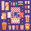 Popcorn Icons with Vintage Kiosk and Boxes