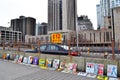 Selling posters in front of the Brooklyn Bridge, New York, United States