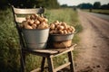 selling potatoes on a chair by the road generative ai