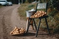 selling potatoes on a chair by the road generative ai