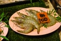 Selling prawn in a plate with price tag at local fresh market Royalty Free Stock Photo