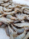 Selling raw shrimp in a supermarket. Fresh raw shrimps at the fish marke Royalty Free Stock Photo